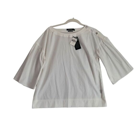 Lauren Ralph Lauren Tops - NWT LAUREN Ralph Lauren Women's 3/4 Bell  Sleeve White Cotton Gold Button Top L